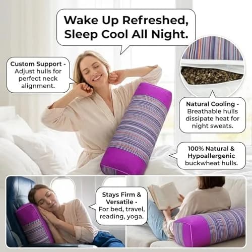 JOERRES Buckwheat Hull Pillow for Neck Pain Relief | Organic, Adjustable Support, 20x9 Inch thumbnail 4