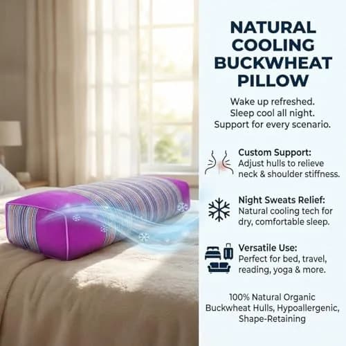 JOERRES Buckwheat Hull Pillow for Neck Pain Relief | Organic, Adjustable Support, 20x9 Inch thumbnail 7
