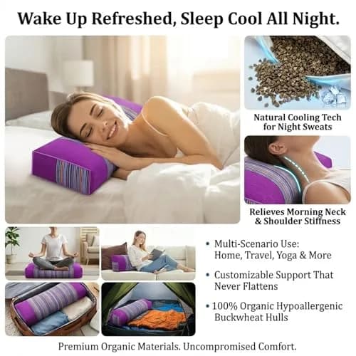 JOERRES Buckwheat Hull Pillow for Neck Pain Relief | Organic, Adjustable Support, 20x9 Inch thumbnail 8