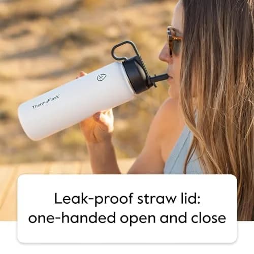 ThermoFlask 40 oz Water Bottle | 1180ml (40 fl oz) Insulated Stainless Steel with Chug & Straw Lids | Keeps Drinks Cold 24 hr, Hot 12 hr thumbnail 5