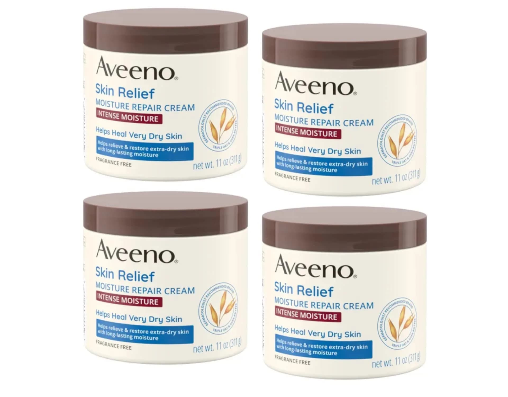Aveeno Skin Relief Intense Moisture Repair Cream Value Pack | 444 ml (15.54 Fl Oz) — 4Units(11 oz)