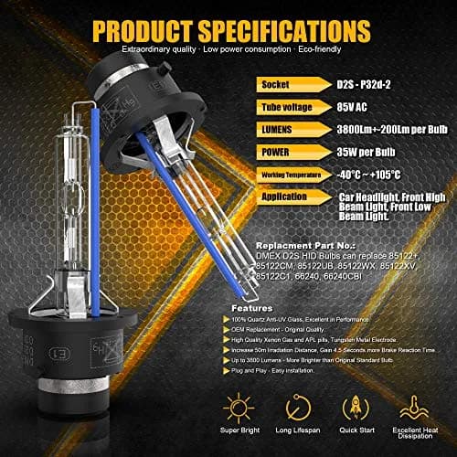 DMEX D2S HID Headlight Bulbs 6000K Cool White | 35W Xenon Replacement Pack of 2 thumbnail 2