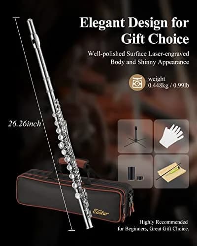 Eastar Closed Hole 16 Keys Flute for Beginner Kids Student with Cleaning Kit, Stand, Case, Gloves, Tuning Rod, Nickel, EFL-1 thumbnail 6