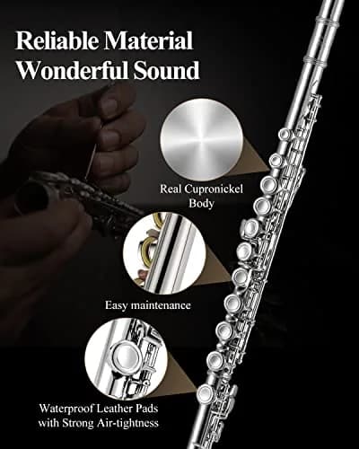 Eastar Closed Hole 16 Keys Flute for Beginner Kids Student with Cleaning Kit, Stand, Case, Gloves, Tuning Rod, Nickel, EFL-1 thumbnail 3
