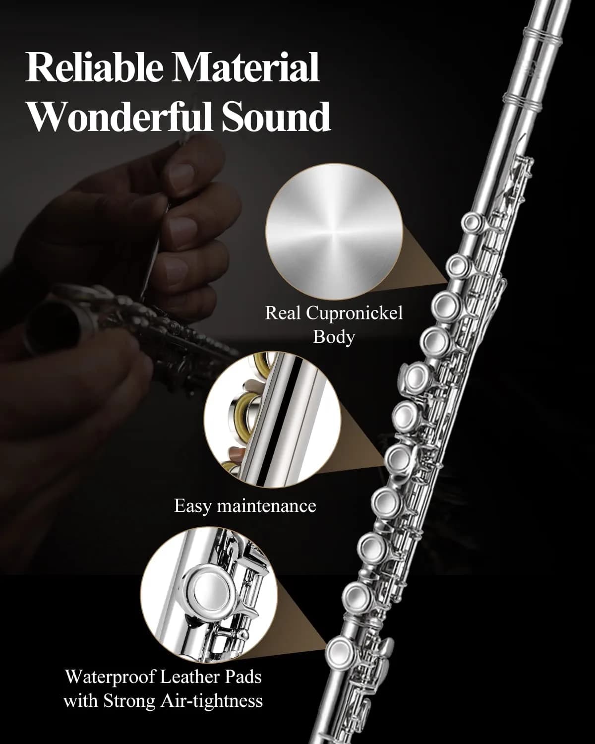 Eastar Closed Hole 16 Keys Flute for Beginner Kids Student with Cleaning Kit, Stand, Case, Gloves, Tuning Rod, Nickel, EFL-1 - view 3