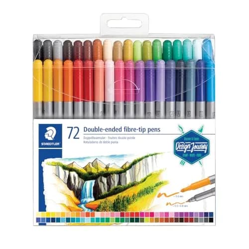 STAEDTLER 3200 TB72 Design Journey Double-Ended Fibre-Tip Pens with Two Nibs - Narrow and Wide, Pack of 72 | Versatile Creative Tool thumbnail 1