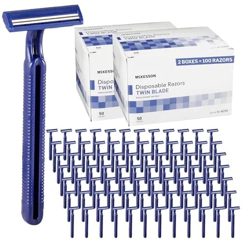 McKesson Disposable Razors, Blue, Stainless Steel, 50 Count | Safe, Hygienic & Travel Ready (70-120 chars) thumbnail 1