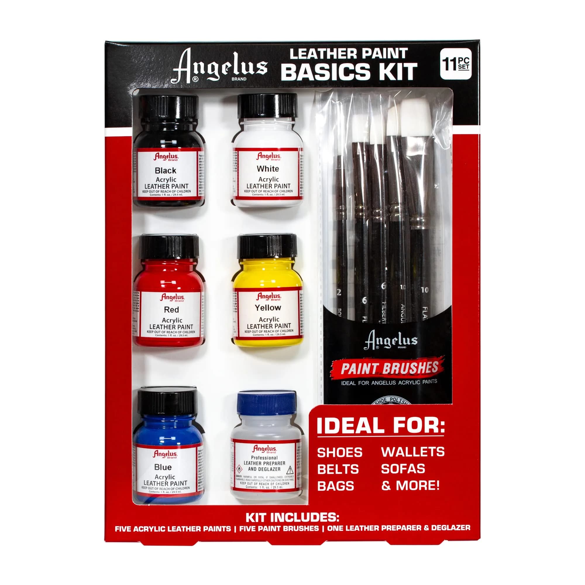 Angelus Leather Paint Basics Kit, 5 Fl Oz (147.87 ml) | Complete Leather Art & Restoration Set — Basic
