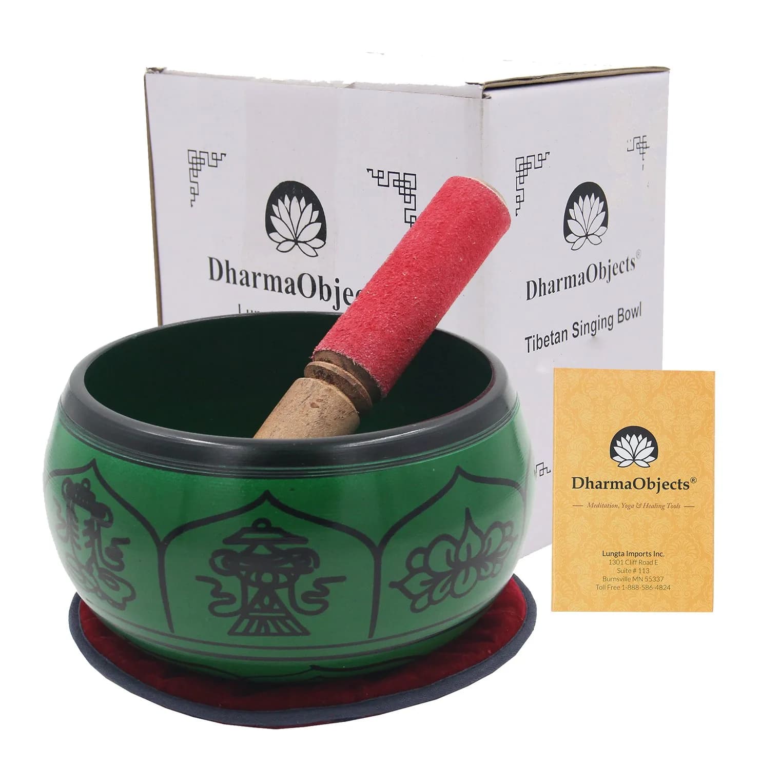 DharmaObjects Yoga Meditation Singing Bowl 6" with Lucky Symbols | Deep Relaxation & Chakra Balance (100-120 chars) — Green