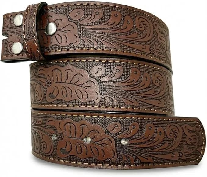 BC Belts Western Leather Belt Strap 1.5” Wide Embossed Scrollwork Brown XXL | Classic Western Style thumbnail 2
