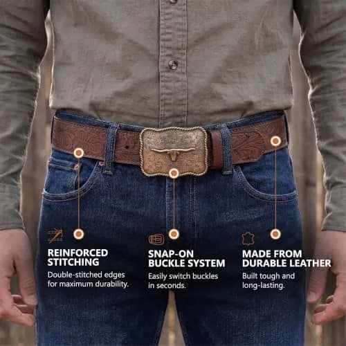 BC Belts Western Leather Belt Strap 1.5” Wide Embossed Scrollwork Brown XXL | Classic Western Style thumbnail 6