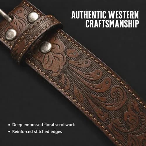 BC Belts Western Leather Belt Strap 1.5” Wide Embossed Scrollwork Brown XXL | Classic Western Style thumbnail 7