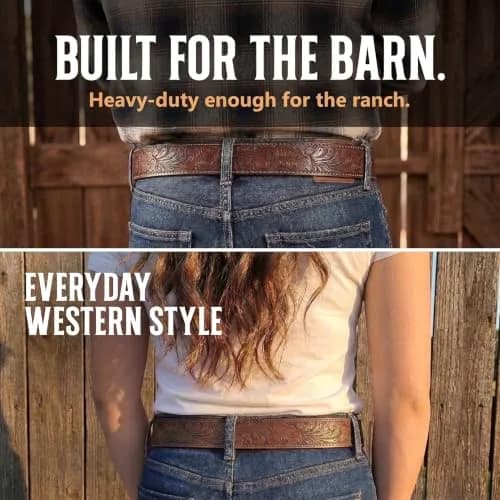 BC Belts Western Leather Belt Strap 1.5” Wide Embossed Scrollwork Brown XXL | Classic Western Style thumbnail 3
