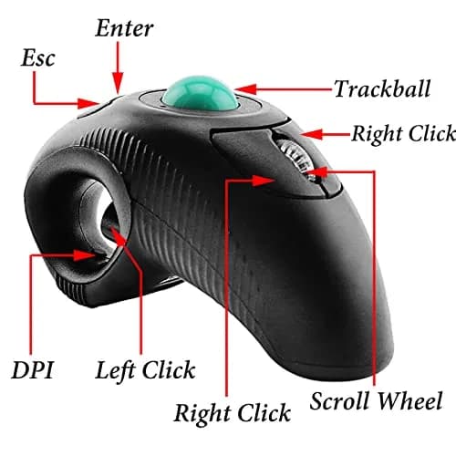 EIGIIS Wireless 2.4G USB Ergonomic Trackball Handheld Finger Mouse | Ambidextrous, 800/1200/1400/1600 DPI, Black thumbnail 5