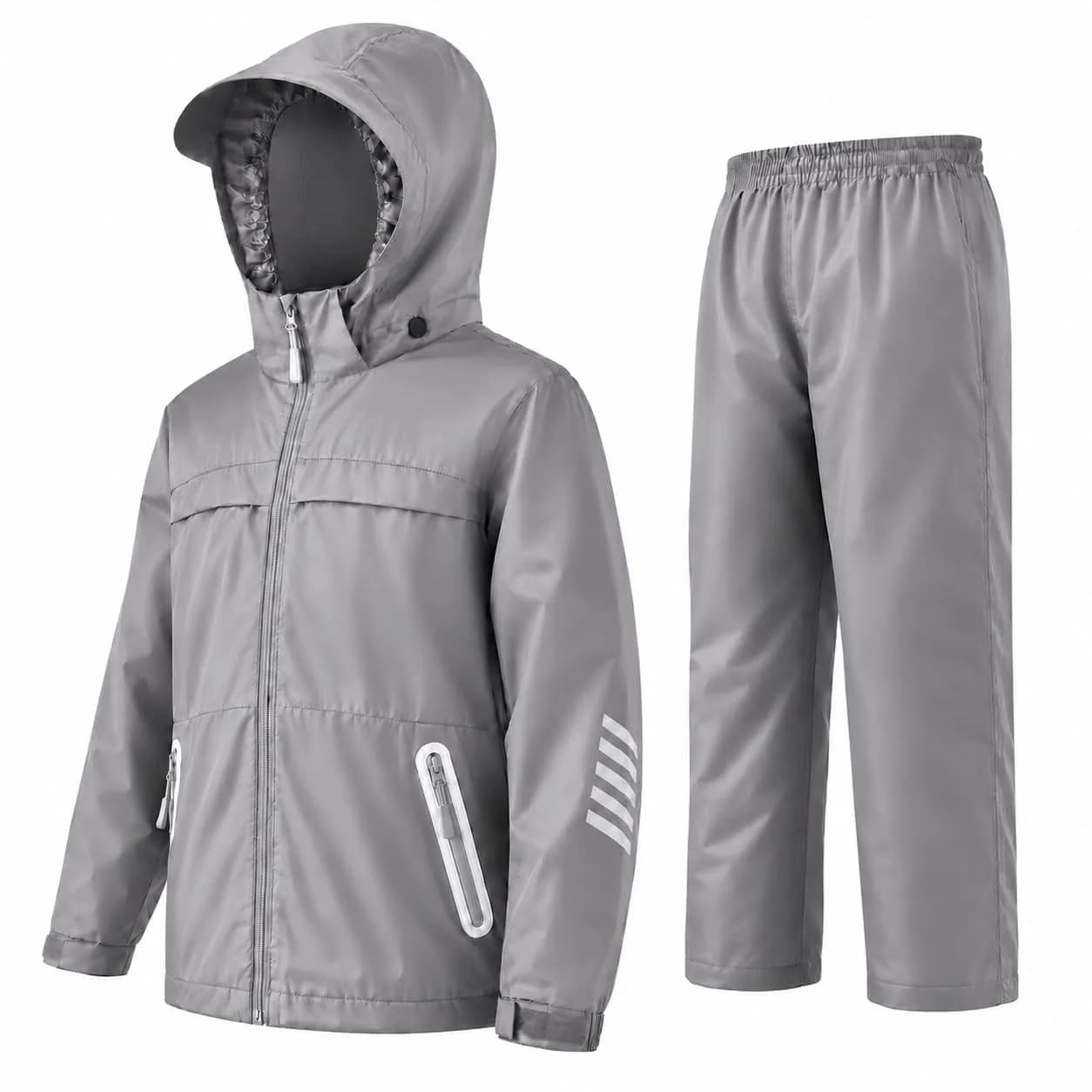 SWISSWELL Kids Rain Gear Youth Boys Rain Jacket Pants Grey 8-10 Yr | Waterproof, Breathable & Reflective