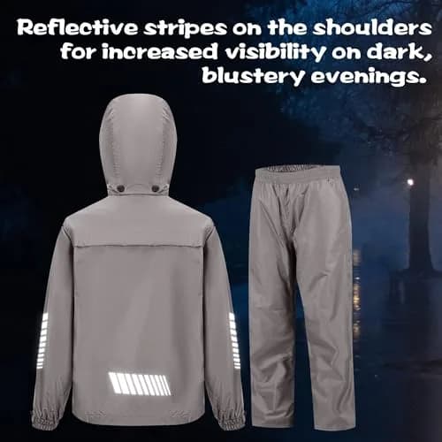 SWISSWELL Kids Rain Gear Youth Boys Rain Jacket Pants Grey 8-10 Yr | Waterproof, Breathable & Reflective thumbnail 5
