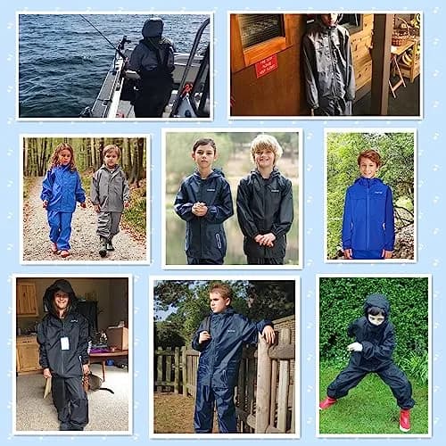 SWISSWELL Kids Rain Gear Youth Boys Rain Jacket Pants Grey 8-10 Yr | Waterproof, Breathable & Reflective thumbnail 6
