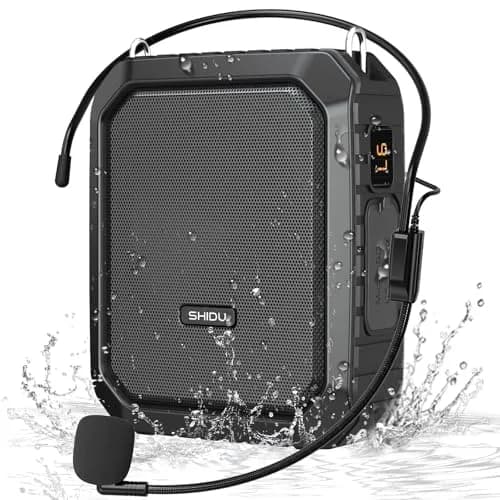 SHIDU Voice Amplifier for Teacher with Portable Microphone Waterproof | 18W Bluetooth Speaker, 4400mAh Battery, IPX5 Waterproof, Microphone Headset thumbnail 1