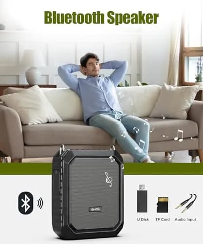 SHIDU Voice Amplifier for Teacher with Portable Microphone Waterproof | 18W Bluetooth Speaker, 4400mAh Battery, IPX5 Waterproof, Microphone Headset thumbnail 4