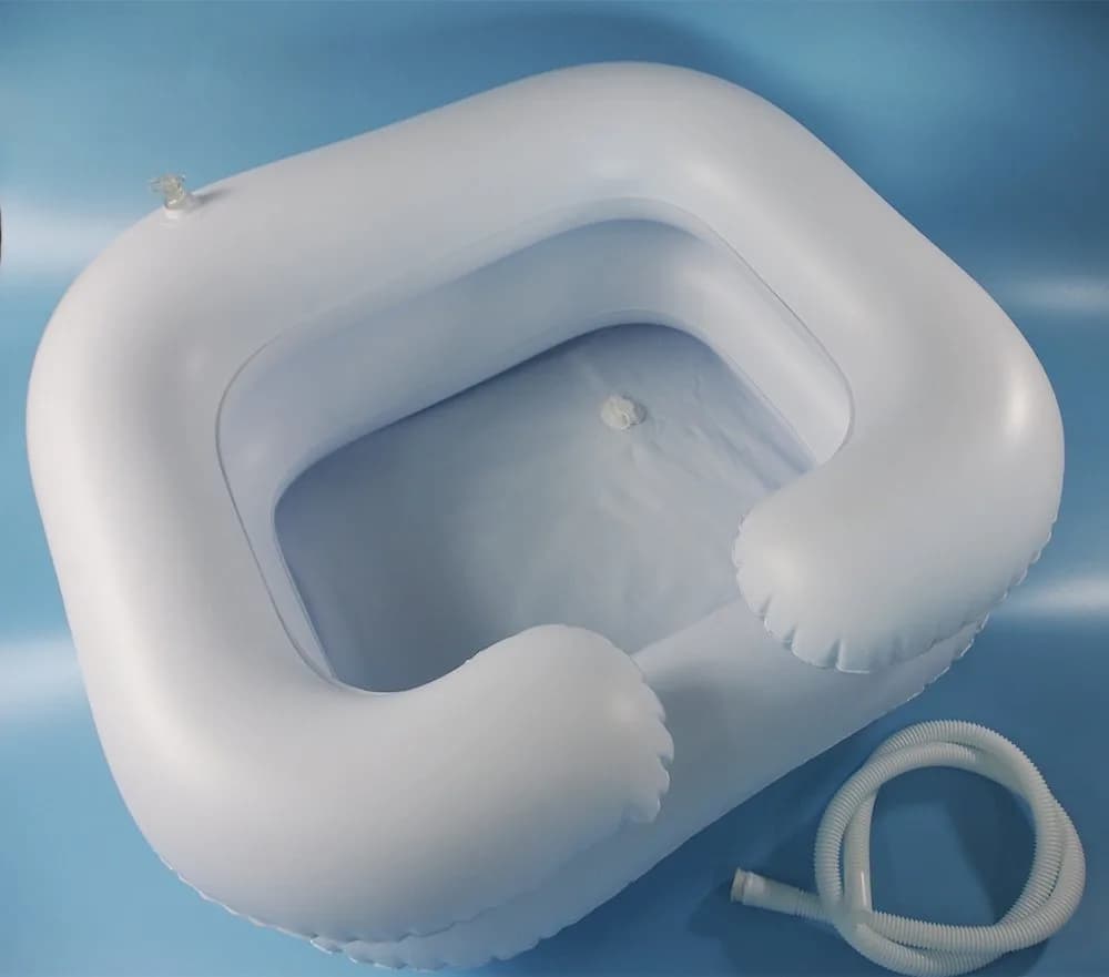 DOPHO Portable Bedside Hair Washing Basin for Sink | Inflatable Shampoo Basin for Bedridden & Elderly (59cm x 48cm x 20cm) — White (Basin)