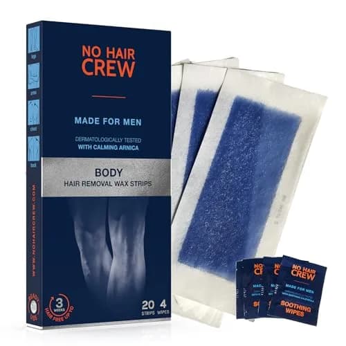 NO HAIR CREW Body Wax Strips – High Performance Wax Strips Made for Men, 20 strips & 4 soothing cleansing wipes | Long-lasting, effective hair removal thumbnail 1