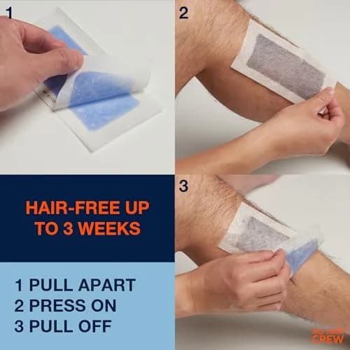 NO HAIR CREW Body Wax Strips – High Performance Wax Strips Made for Men, 20 strips & 4 soothing cleansing wipes | Long-lasting, effective hair removal thumbnail 4