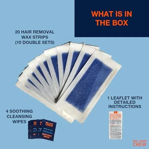 NO HAIR CREW Body Wax Strips – High Performance Wax Strips Made for Men, 20 strips & 4 soothing cleansing wipes | Long-lasting, effective hair removal thumbnail 5