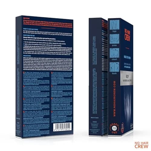 NO HAIR CREW Body Wax Strips – High Performance Wax Strips Made for Men, 20 strips & 4 soothing cleansing wipes | Long-lasting, effective hair removal thumbnail 6