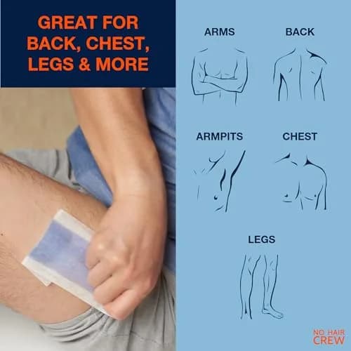 NO HAIR CREW Body Wax Strips – High Performance Wax Strips Made for Men, 20 strips & 4 soothing cleansing wipes | Long-lasting, effective hair removal thumbnail 3