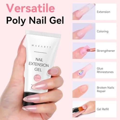 Makartt Poly Nail Gel 50ML Natural Pink Gel Builder | Thick Formula for Easy Sculpting thumbnail 2