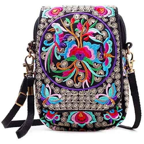 SILKAREA Embroidered Crossbody Bag for Women | Mini Handbag with Adjustable Strap (7.4 in) | Stylish Canvas Wallet thumbnail 1
