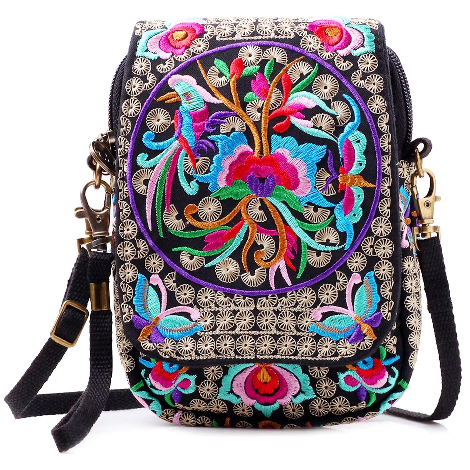 SILKAREA Embroidered Crossbody Bag for Women | Mini Handbag with Adjustable Strap (7.4 in) | Stylish Canvas Wallet