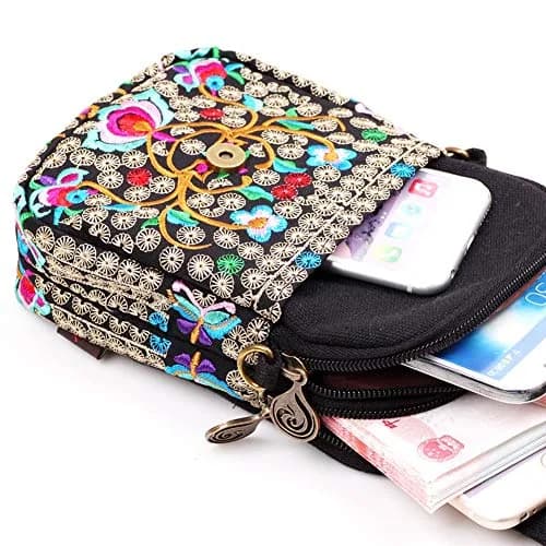 SILKAREA Embroidered Crossbody Bag for Women | Mini Handbag with Adjustable Strap (7.4 in) | Stylish Canvas Wallet thumbnail 8