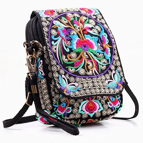 SILKAREA Embroidered Crossbody Bag for Women | Mini Handbag with Adjustable Strap (7.4 in) | Stylish Canvas Wallet thumbnail 2