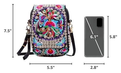 SILKAREA Embroidered Crossbody Bag for Women | Mini Handbag with Adjustable Strap (7.4 in) | Stylish Canvas Wallet thumbnail 3