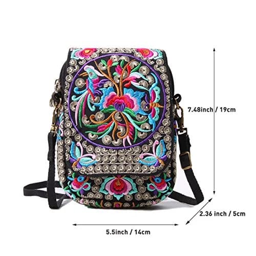 SILKAREA Embroidered Crossbody Bag for Women | Mini Handbag with Adjustable Strap (7.4 in) | Stylish Canvas Wallet thumbnail 4