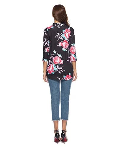 CEASIKERY Women's 3/4 Sleeve V Neck Tops Casual Tunic Blouse Loose Shirt Floral Black | Versatile, breathable rayon, stylish for work & casual (70-120 chars) thumbnail 6