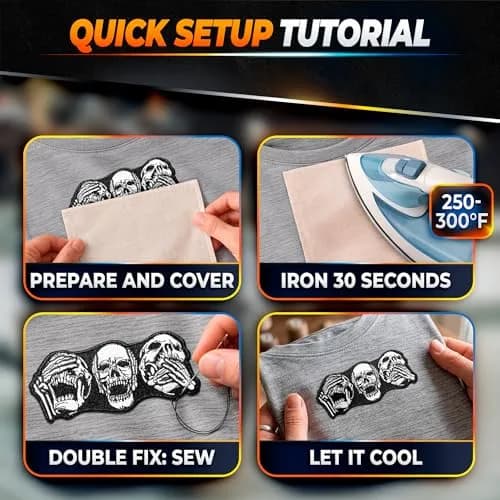 Reluen Skull Biker Patches for Vests, 8.99 x 4 cm (3.54 x 1.57 in) | Iron-On & Sew-On Embroidered Polyester Cotton thumbnail 5