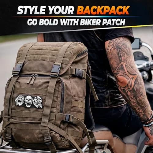 Reluen Skull Biker Patches for Vests, 8.99 x 4 cm (3.54 x 1.57 in) | Iron-On & Sew-On Embroidered Polyester Cotton thumbnail 8