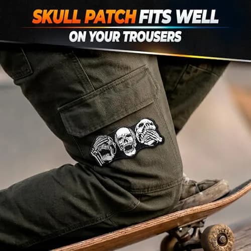 Reluen Skull Biker Patches for Vests, 8.99 x 4 cm (3.54 x 1.57 in) | Iron-On & Sew-On Embroidered Polyester Cotton thumbnail 9