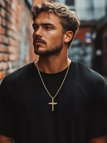 FaithHeart Nail Cross Necklace for Men, Gold Cross Pendant 54mm x 35mm | Stainless Steel Christian Jewelry thumbnail 2