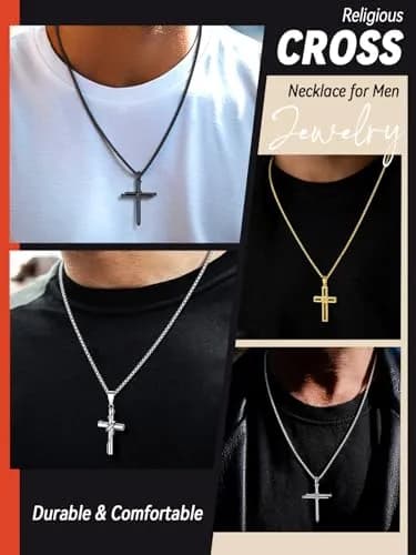 FaithHeart Nail Cross Necklace for Men, Gold Cross Pendant 54mm x 35mm | Stainless Steel Christian Jewelry thumbnail 4