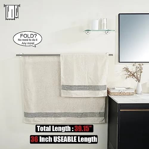 JQK Double Bath Towel Bar 39 Inch (99 cm) Brushed Stainless Steel | Wall Mount Holder for Bathroom thumbnail 3
