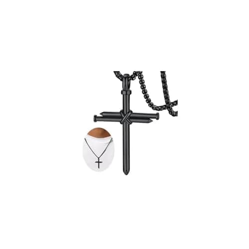 FaithHeart Black Cross Necklace for Men | Stainless Steel Pendant with Box Chain (54mm x 35mm) thumbnail 1