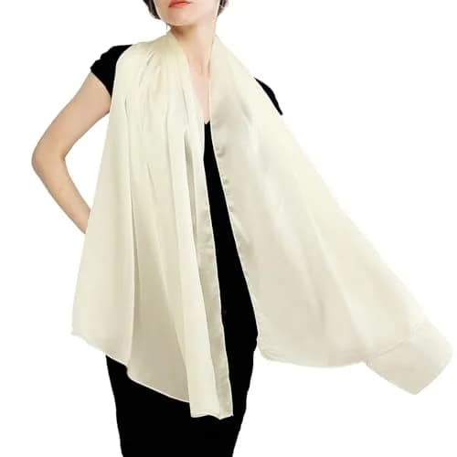 RIIQIICHY Women Shawls and Wraps for Evening Dresses 70.8"L x 35.4"W Ivory Silk Scarf Formal Silky Pashmina for Weddings thumbnail 1