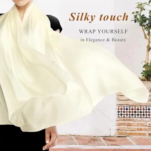 RIIQIICHY Women Shawls and Wraps for Evening Dresses 70.8"L x 35.4"W Ivory Silk Scarf Formal Silky Pashmina for Weddings thumbnail 2
