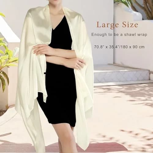 RIIQIICHY Women Shawls and Wraps for Evening Dresses 70.8"L x 35.4"W Ivory Silk Scarf Formal Silky Pashmina for Weddings thumbnail 3