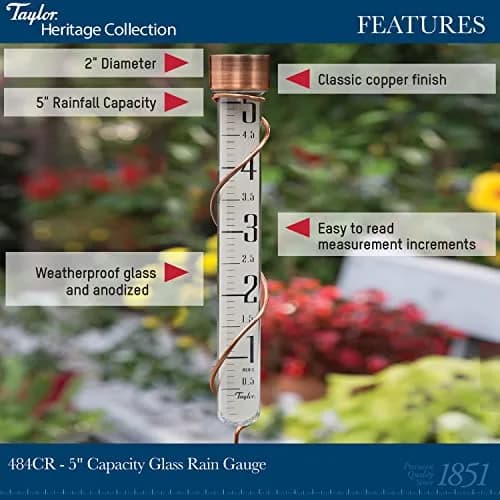 Taylor Heritage Collection Glass Rain Gauge, 42.3cm (27 inch) Tall, 12.7cm (5 inch) Capacity | Measure Rainfall Accurately thumbnail 4