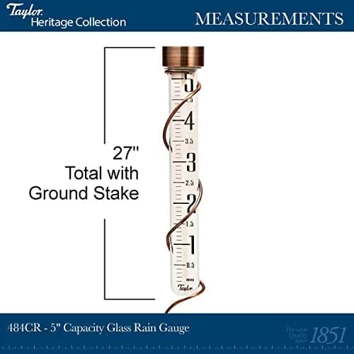 Taylor Heritage Collection Glass Rain Gauge, 42.3cm (27 inch) Tall, 12.7cm (5 inch) Capacity | Measure Rainfall Accurately thumbnail 3