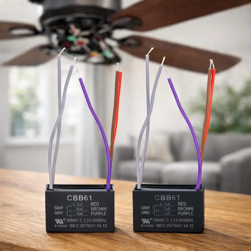 Podoy CBB61 4.5uf+6uf+6uf 5 Wire Ceiling Fan Capacitor (2 Pack) - 250VAC - main product image